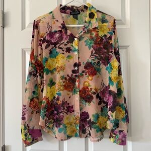 About a Girl Floral Button-Down Blouse in Blush Floral